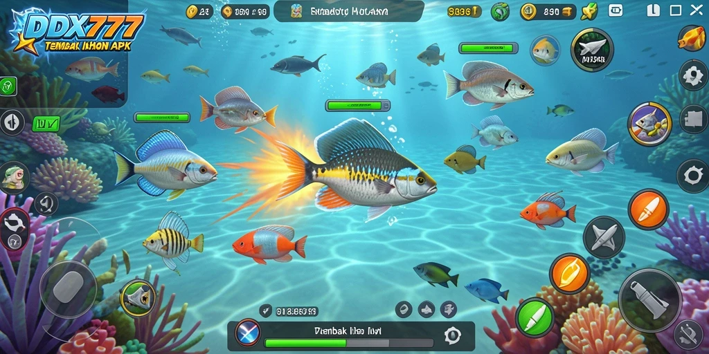 Tampilan menarik dari gameplay Tembak Ikan di IDX777.
