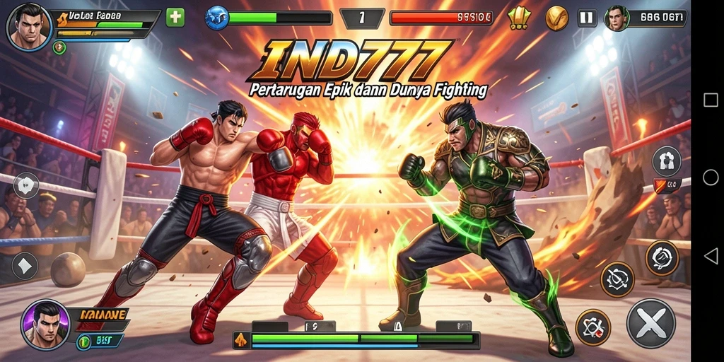 Screenshot menunjukkan aksi pertarungan intens di game IND777.