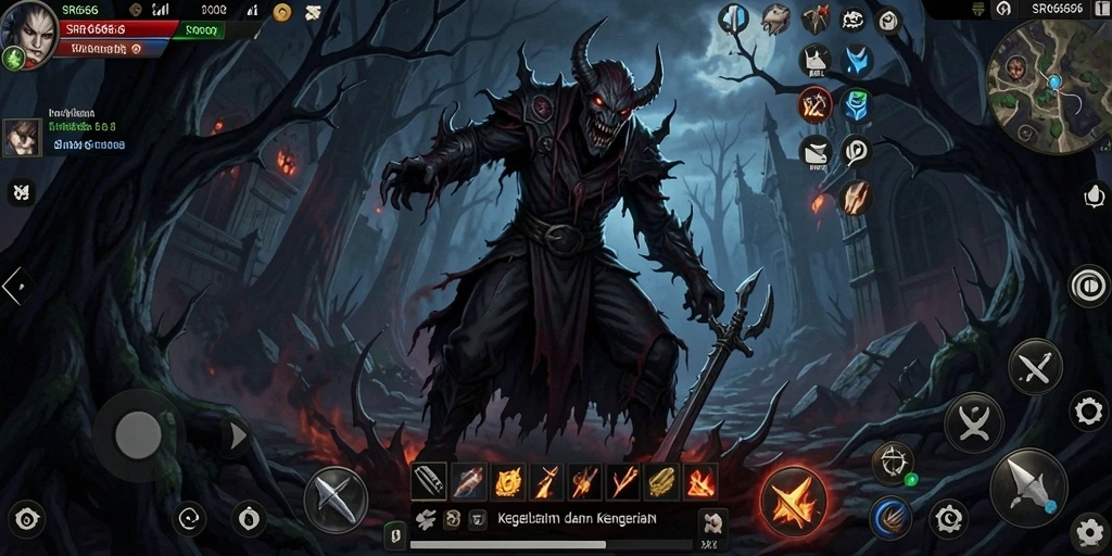 Screenshot gameplay yang menampilkan suasana kegelapan dan ketakutan.