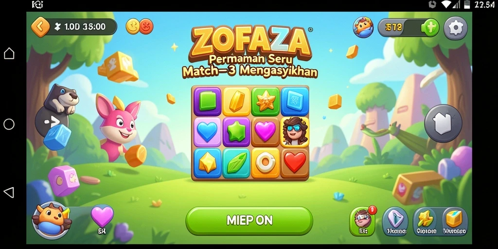 Screenshot dari gameplay seru ZOFAZA dengan elemen-elemen berwarna.
